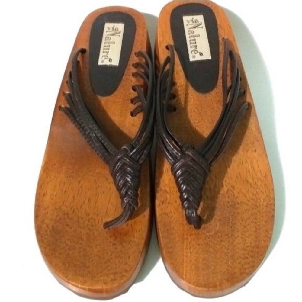 Vintage Natural Wood and Leather Sandals